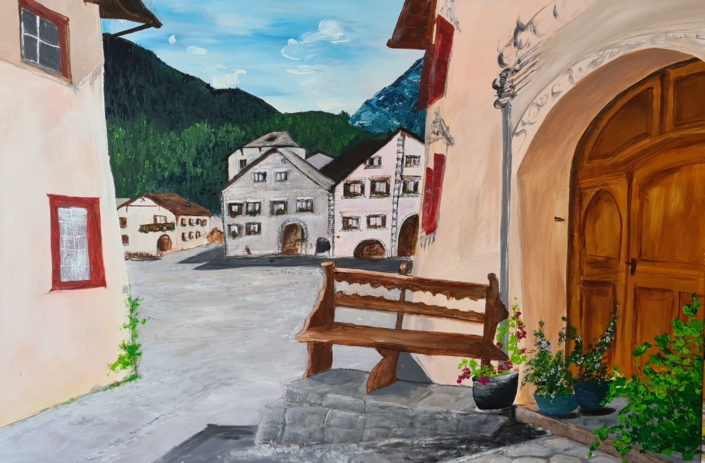 Scuol Dorfplatz 90x60 cm